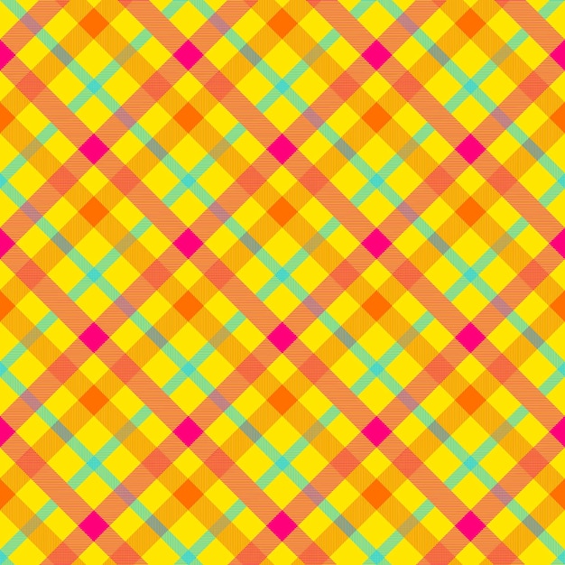 Patrón sin costuras de neón rosa y azul tartan sobre fondo amarillo