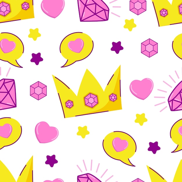 patrón sin costuras para niños y coronas de oro y diamantes para la princesa ilustración vectorial