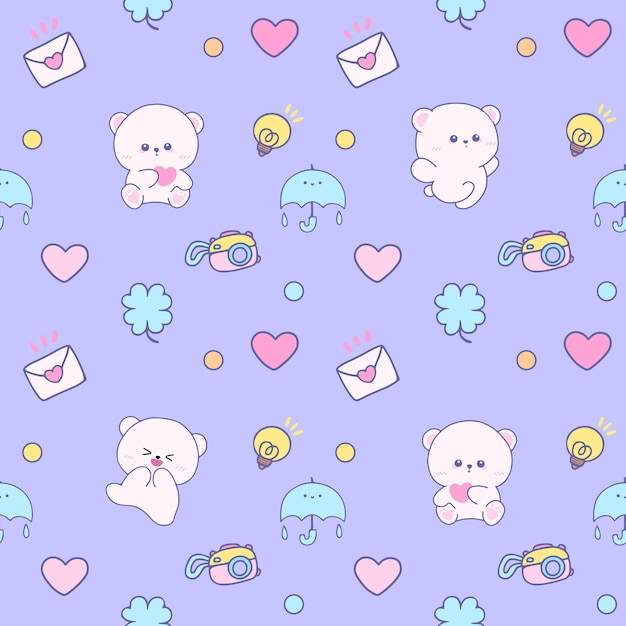 Patrón sin costuras para niños con elementos retro kawaii foto personaje de animales de dibujos animados digitales