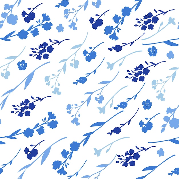 Patrón sin costuras No olvides las flores Ilustración vectorial aislada en fondo blanco Silueta azul