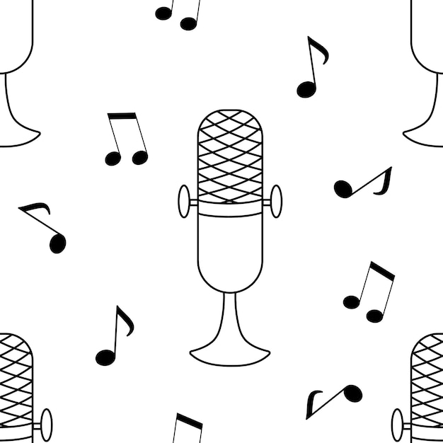 Patrón sin costuras con notas musicales e instrumentos musicales Contorno vectorial monocromático patrón sin fin sobre fondo blanco
