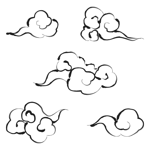 Patrón sin costuras de nubes dibujado a mano con tinta Ilustración vectorial