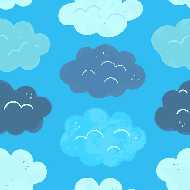 Patrón sin costuras con nubes de dibujos animados lindos Ilustración vectorial