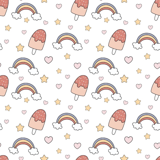 Patrón sin costuras con nubes estrellas arco iris textura infantil para tela textil ropa papel tapiz