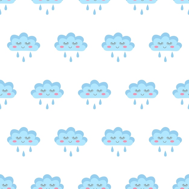 Patrón sin costuras de nubes sonrientes y bonitas Patrón sin cuerdas lúdico con nubes kawaii