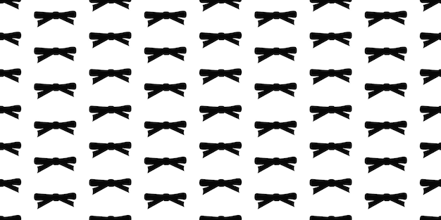 Patrón sin costuras de nudos de arco de silueta cintas de regalo negras en estilo doodle sobre fondo blanco Tren
