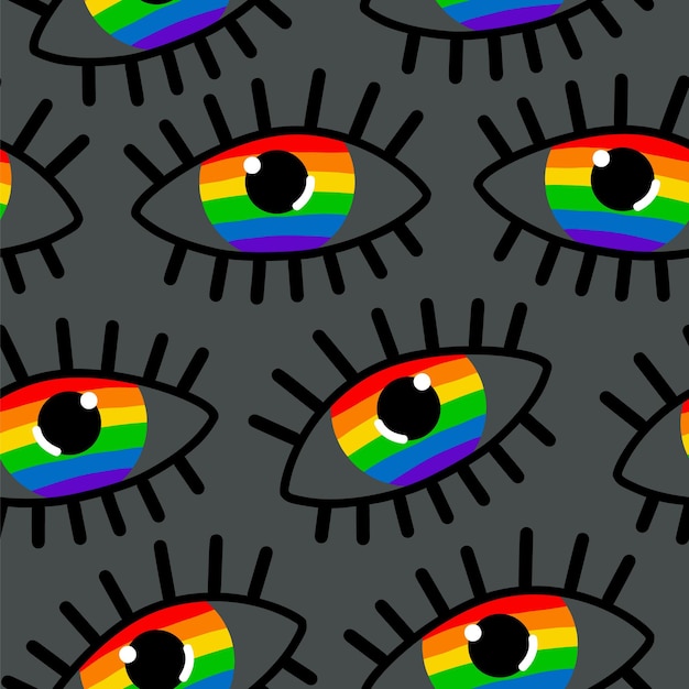 Patrón sin costuras con ojos de arco iris Vector ilustración plana moderna Bandera LGBT