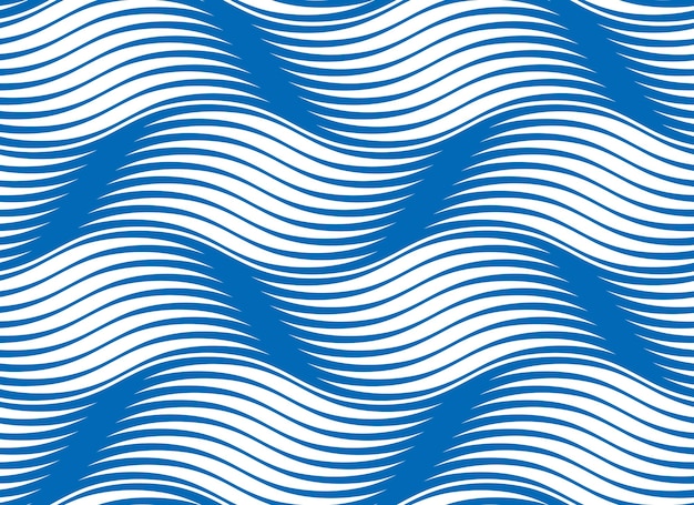 Patrón sin costuras de ondas de agua, líneas curvas vectoriales resumen fondo de mosaico repetido, ondas rítmicas de color azul.