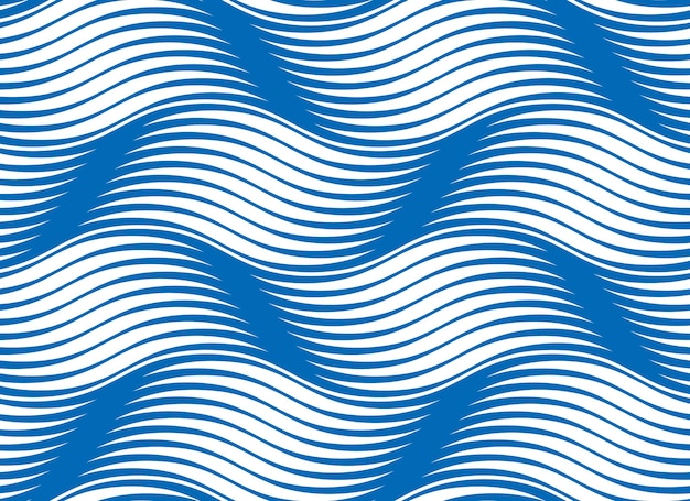 Patrón sin costuras de ondas de agua, líneas curvas vectoriales resumen fondo de mosaico repetido, ondas rítmicas de color azul.