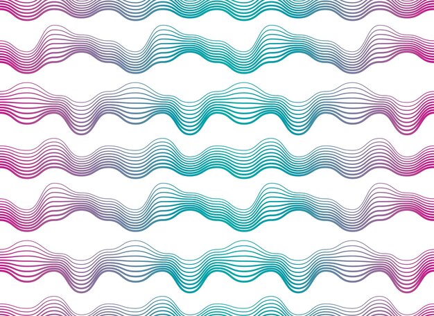 Patrón sin costuras de ondas, líneas curvas de agua vectorial que moquean abstractas repiten un fondo sin fin, ondas rítmicas coloridas.
