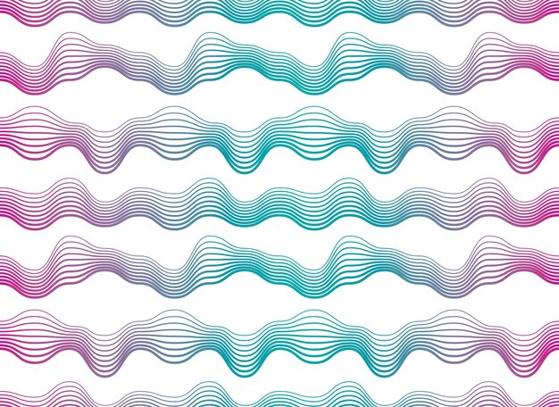 Vector patrón sin costuras de ondas, líneas curvas de agua vectorial que moquean abstractas repiten un fondo sin fin, ondas rítmicas coloridas.