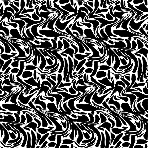 Patrón sin costuras de ondas líquidas negras con figuras abstractas llenas de manchas y manchas de tinta de pintura negra Adorno para imprimir en cubiertas de tela y embalaje Vector minimalista abstracto simple