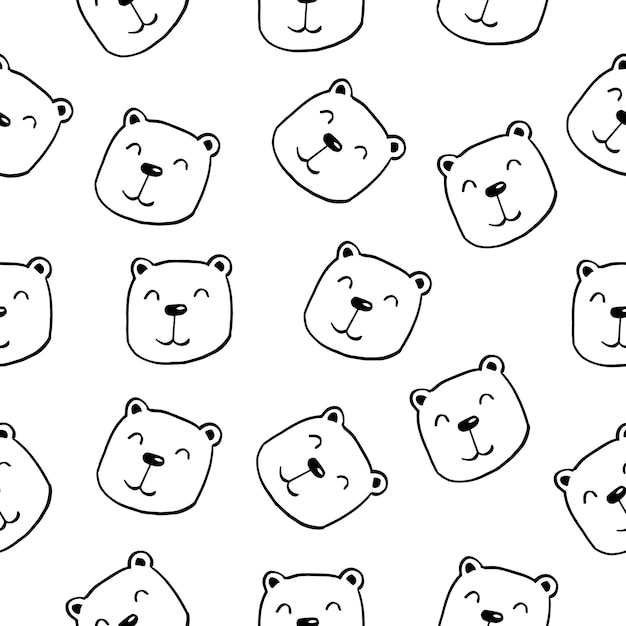 Patrón sin costuras oso blanco linda cara y cabeza Fondo animal dibujado a mano en estilo infantil Ilustración vectorial utilizada para tela textil o publicación de moda