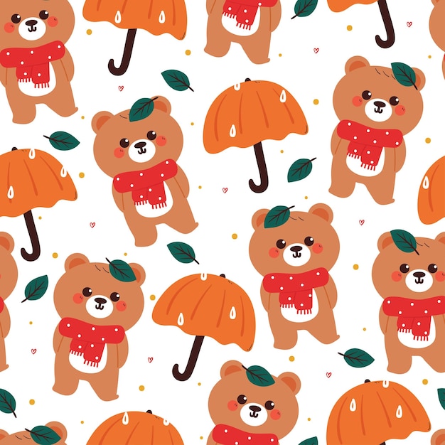 patrón sin costuras oso de dibujos animados con cosas de otoño vibra papel tapiz de otoño lindo para regalo de impresión de tela