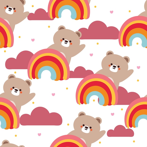 patrón sin costuras oso de dibujos animados con elemento del cielo bonito papel tapiz de animal ilustración
