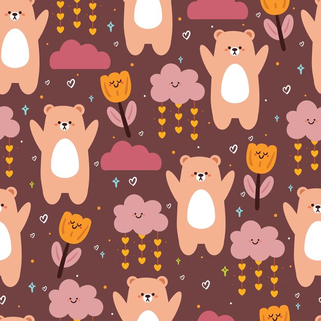 patrón sin costuras oso de dibujos animados con elemento del cielo bonito papel tapiz de animal ilustración
