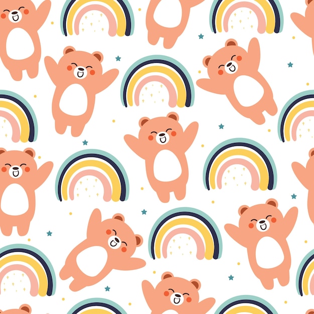 patrón sin costuras oso de dibujos animados con elemento del cielo bonito papel tapiz de animal ilustración