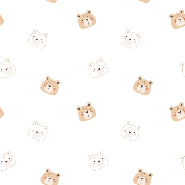 Patrón sin costuras con osos marrones claros y blancos sobre un fondo blanco Diseño infantil lindo