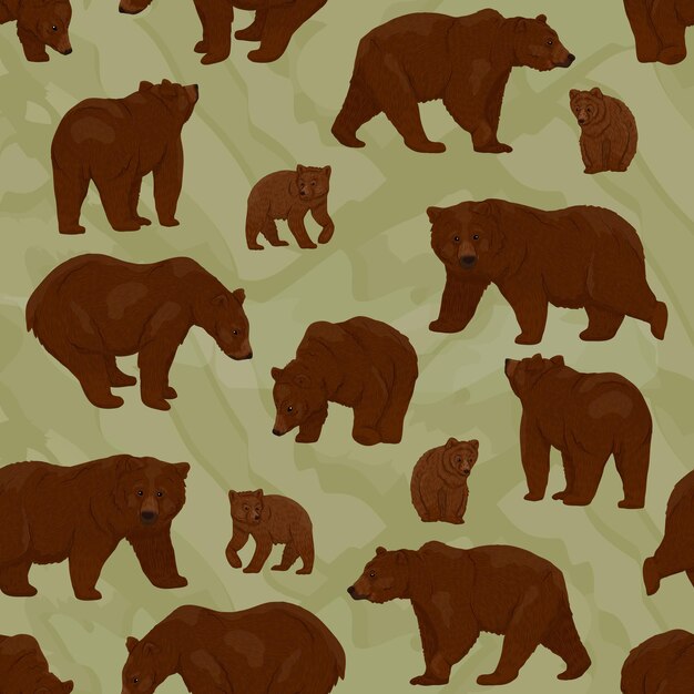 Patrón sin costuras con osos marrones y sus cachorros Animal vector realista