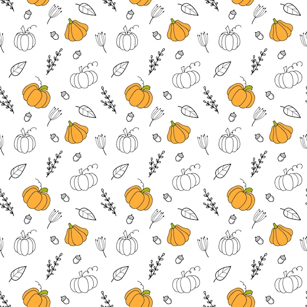 Patrón sin costuras de otoño con calabazas Calabaza de diferentes formas y colores Diseño de Acción de Gracias Ilustración vectorial