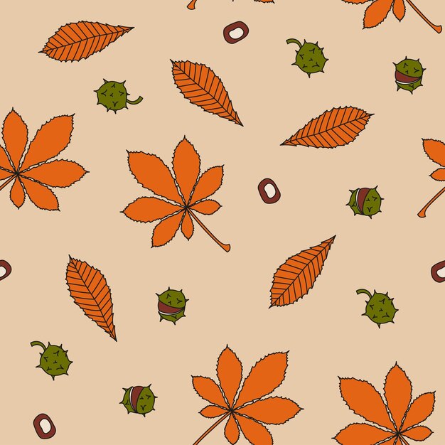 Patrón sin costuras de otoño con castañas ilustración de vector simple