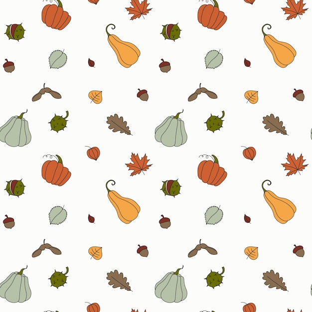 Vector el patrón sin costuras de otoño en el estilo de garabateo colorido ilustración vectorial