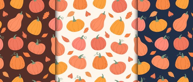 Patrón sin costuras de otoño con hojas de calabaza Diseño con elementos de otoño dibujados a mano