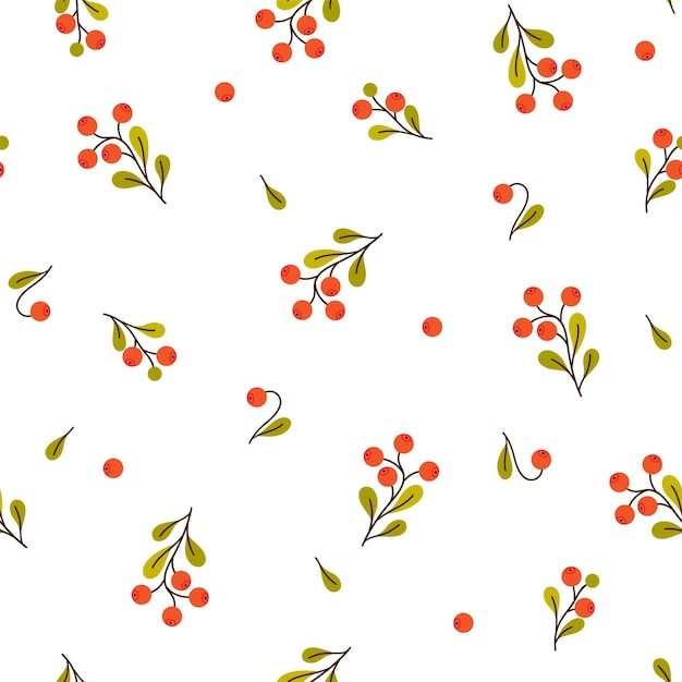 Patrón sin costuras de otoño con ramitas de arándano rojo sobre un fondo blanco
