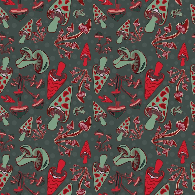 Patrón sin costuras de otoño con setas coloridas Diseño vectorial botánico