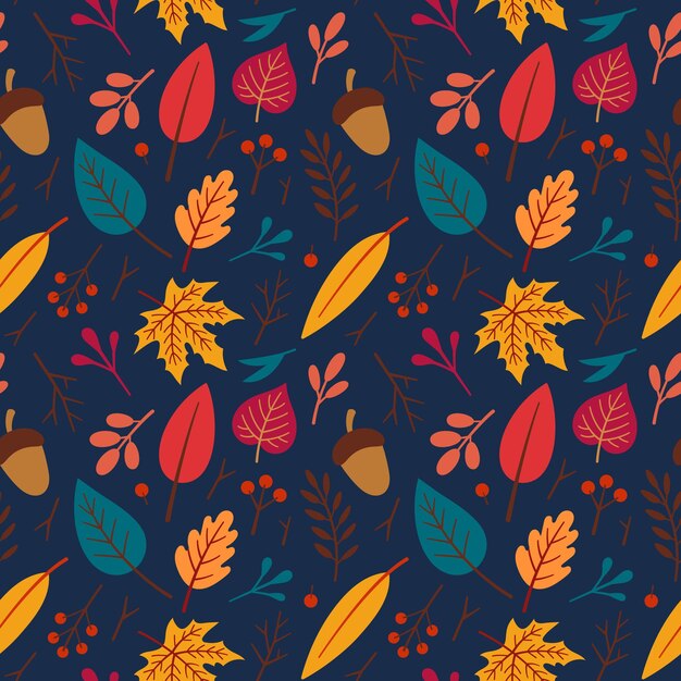 Patrón sin costuras de otoño textil textil vector floral Patrón de otoño en fondo azul oscuro
