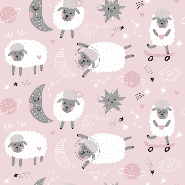 Patrón sin costuras con ovejas impresión de tela ilustración vectorial