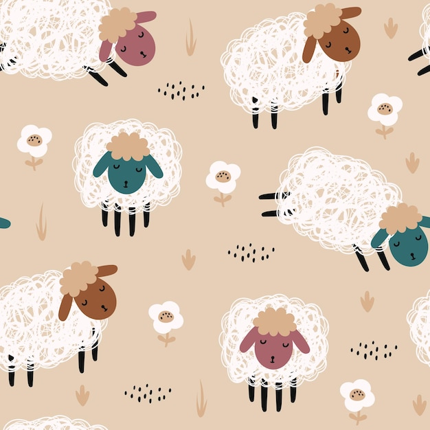 Patrón sin costuras con ovejas lindas impresión vectorial para niños