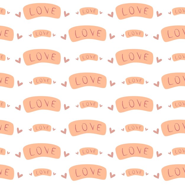 Patrón sin costuras de la palabra amor con corazones para el día de San Valentín en el vector de color de melocotón