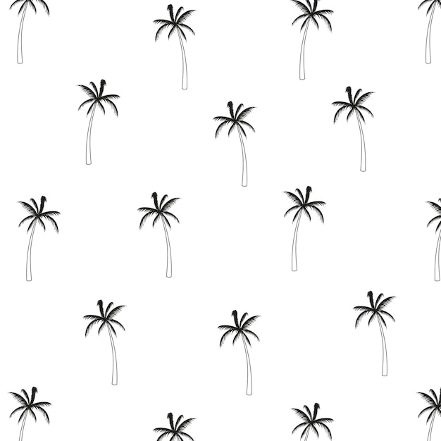 Patrón sin costuras con palmeras Fondo negro y blanco en estilo doodle