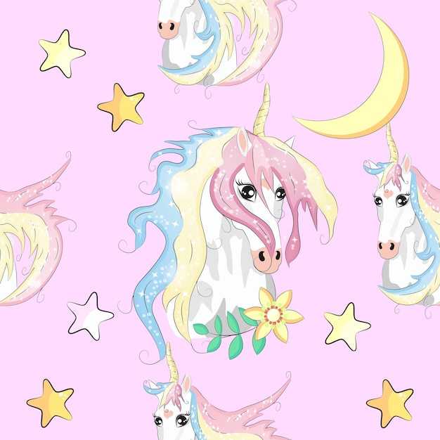 Patrón sin costuras con parches de dibujos animados de moda Unicornios arco iris y corazones