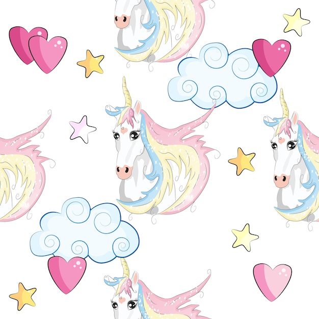 Patrón sin costuras con parches de dibujos animados de moda Unicornios arco iris y corazones