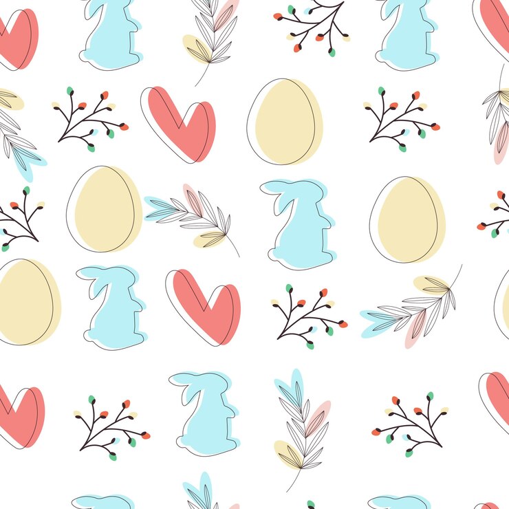 Vector patrón sin costuras de pascua con conejo y huevo