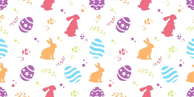 patrón sin costuras de Pascua dibujado a mano con conejitos garabates flores y huevos