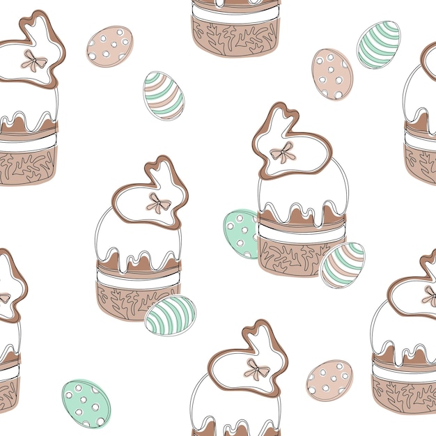 Patrón sin costuras de Pascua Fondo transparente de feliz día de Pascua Pastel de Pascua dibujado a mano con huevos