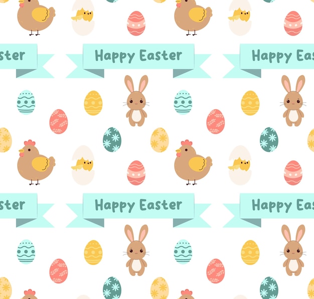 Patrón sin costuras de Pascua Huevos de Pascua Textiles de gallina y conejo papel tapiz Ilustración vectorial