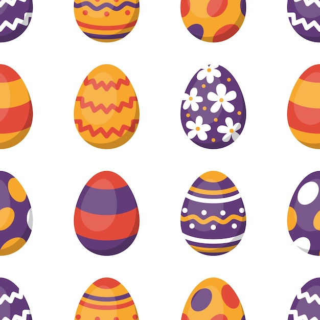 Patrón sin costuras de Pascua vectorial Huevos de Pascua en diseño plano sobre fondo blanco Búsqueda de huevos