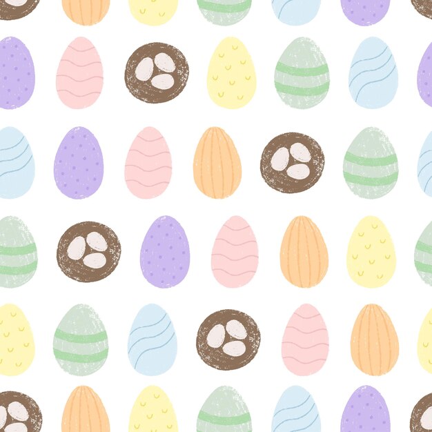Patrón sin costuras pascual con varios huevos de Pascua pintados con tiza