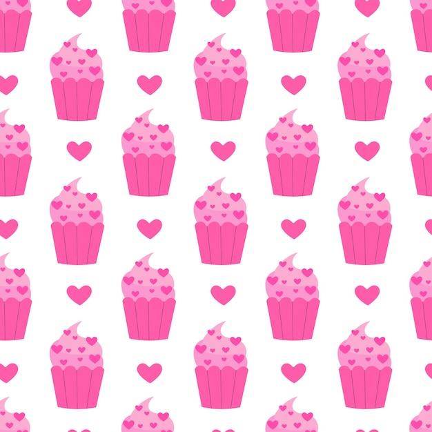Patrón sin costuras con pastel rosa de San Valentín con corazones Ilustración plana vectorial