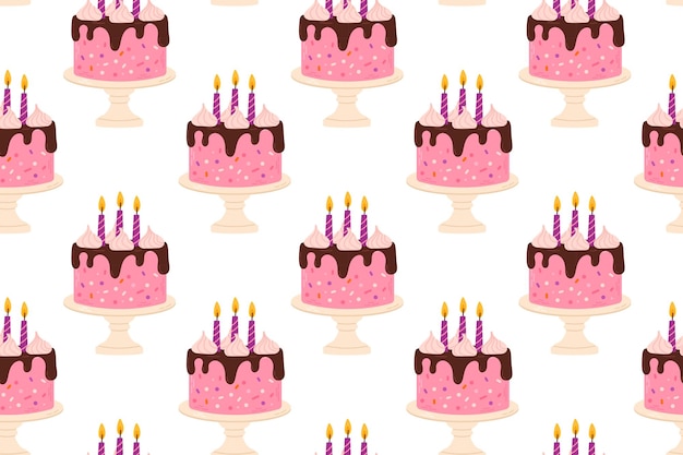 Patrón sin costuras de pasteles de cumpleaños con velas