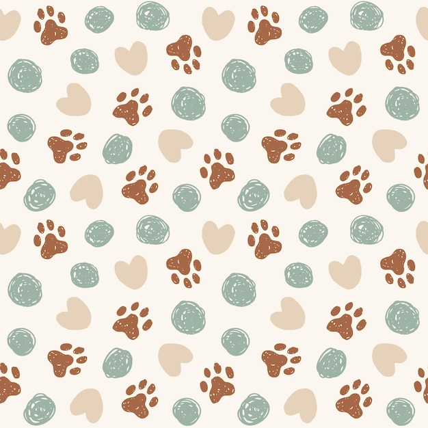 Patrón sin costuras de patas de animales huella de perro de gato repetición de patrón con textura en colores neutrales fondo de impresión de patas dibujado a mano