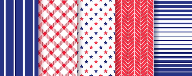 Patrón sin costuras patriótico estadounidense Ilustración vectorial 4 de julio impresiones en rojo azul