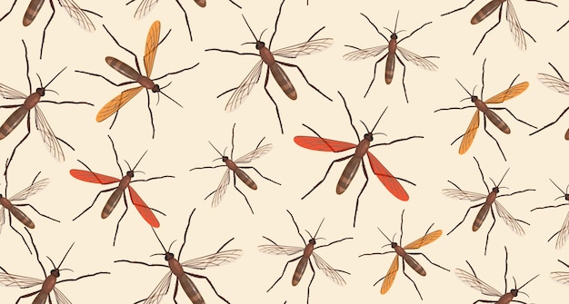 Patrón sin costuras de patrón de mosquito Mosquito realista en fondo beige Vector