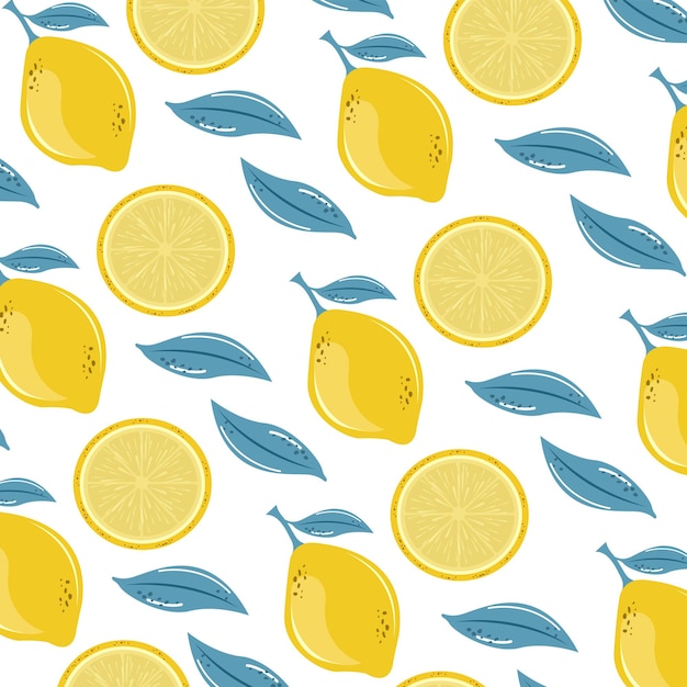Un patrón sin costuras y un patrón tropical sin costuras con limones amarillos Fruto de fondo repetido Vector