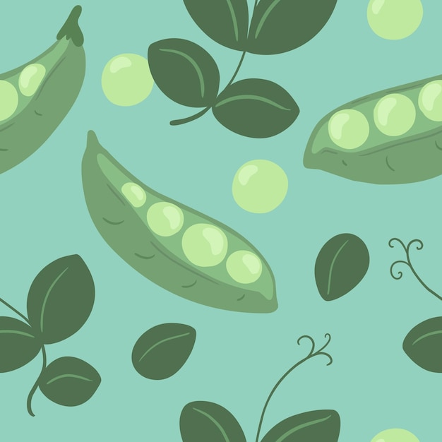 Patrón sin costuras con patrón de vector de guisantes verdes con legumbres