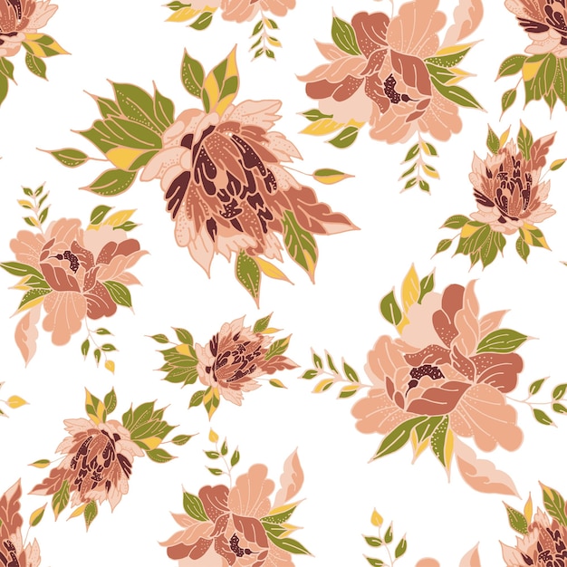 Patrón sin costuras con peonías abstractas en estilo retro Impresión floral para envolver ropa de papel